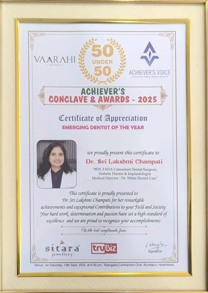 Award certificate of Dr Srilakshmi Champati, Dr White Dental Care (5)